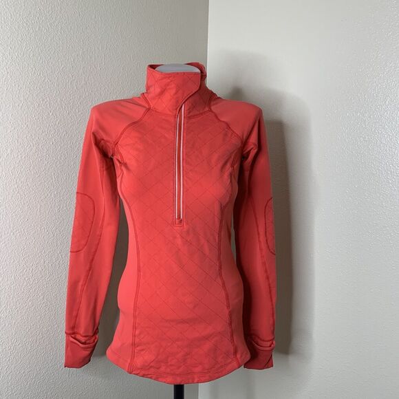 Lululemon Toasty Tech Quilted Elbow Love Red Coral 1/2 Zip Jacket Coat Sz 2 - Picture 3 of 14